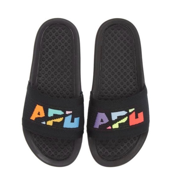 APL TechLoom Knit Sport Slides Black Multicolor Big Logo comfy Sandals NIB 6 - Picture 2 of 11